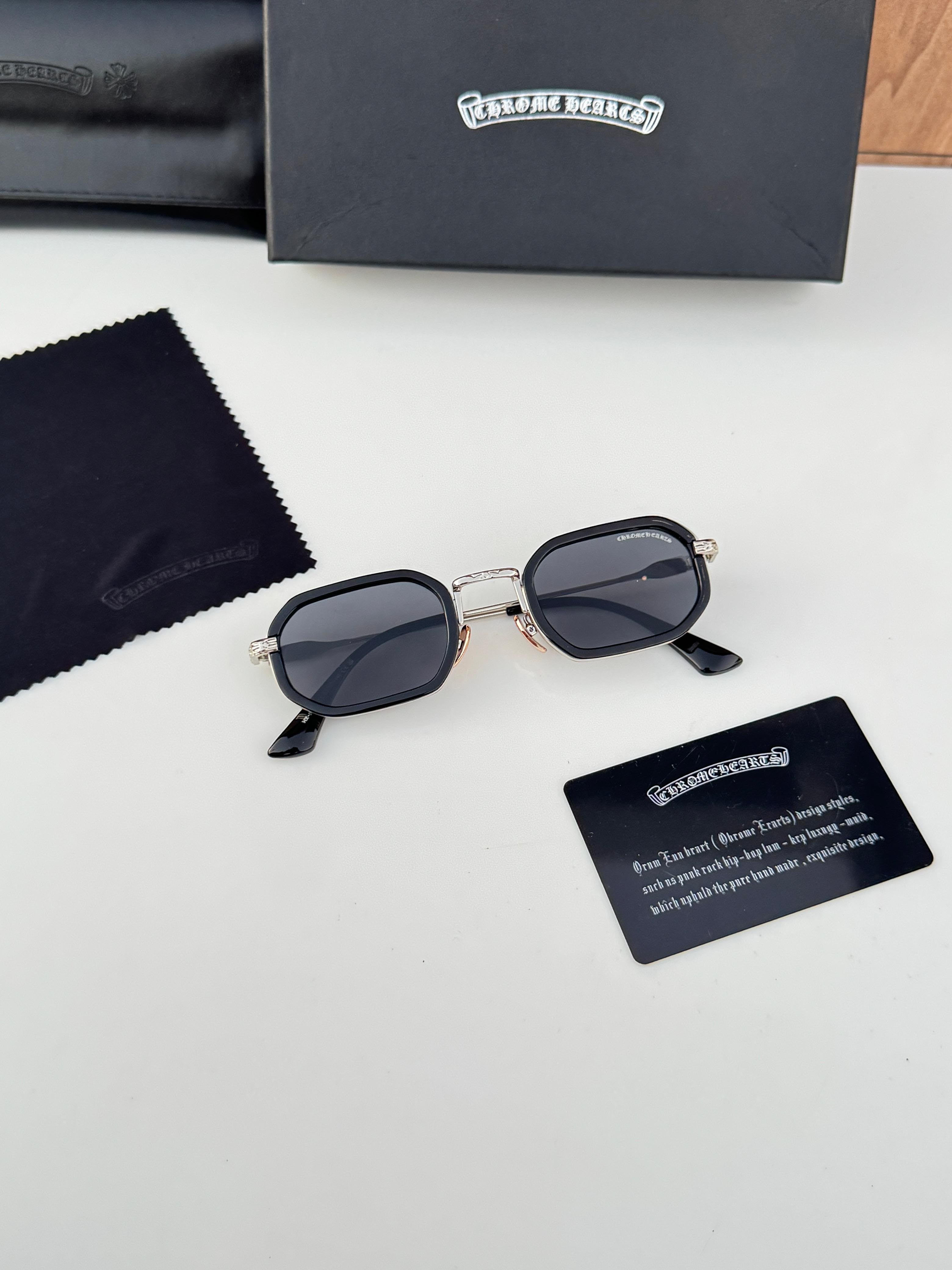 Chr_ome heart silver black sunglasses with box kit