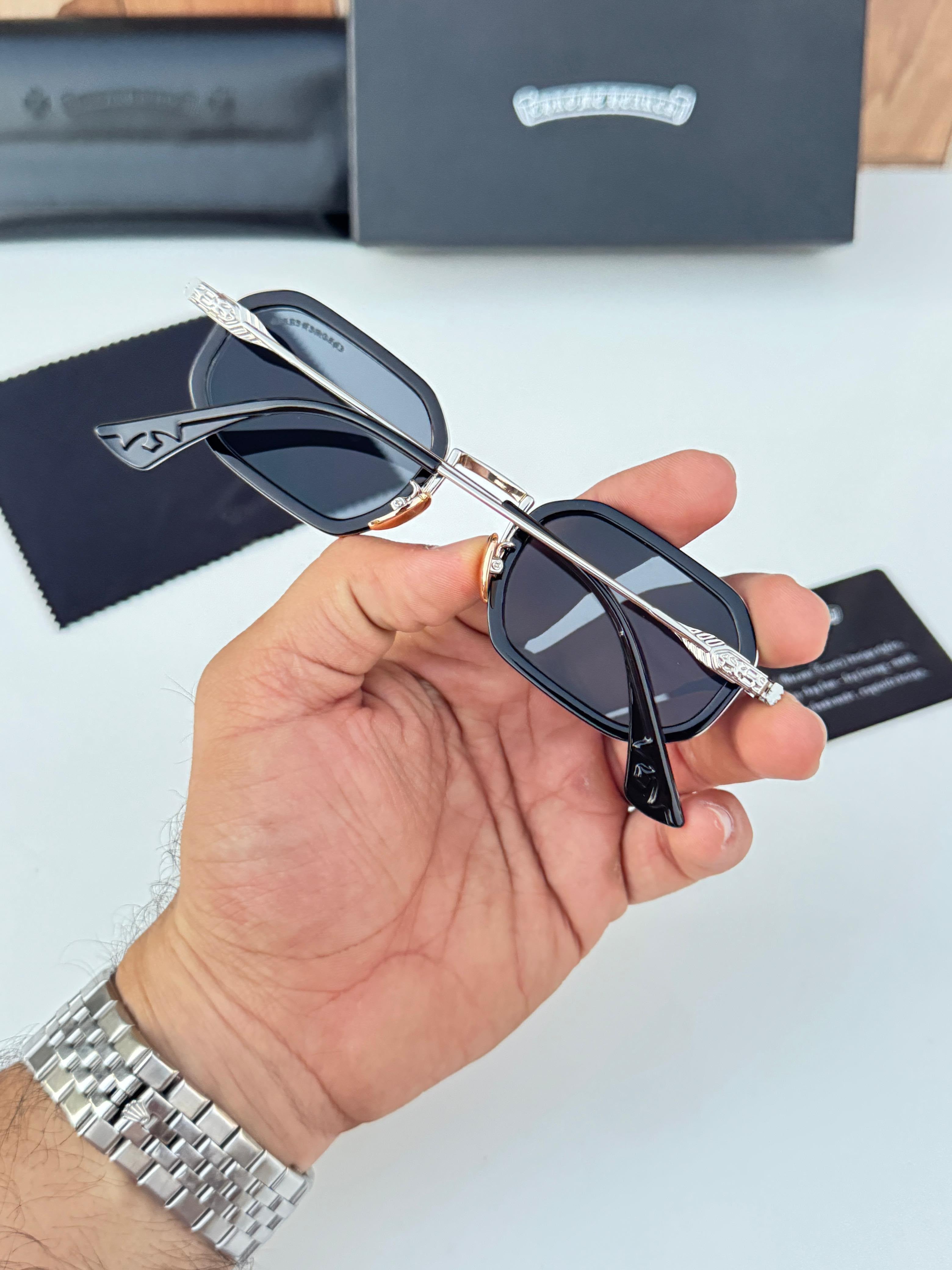 Chr_ome heart silver black sunglasses with box kit