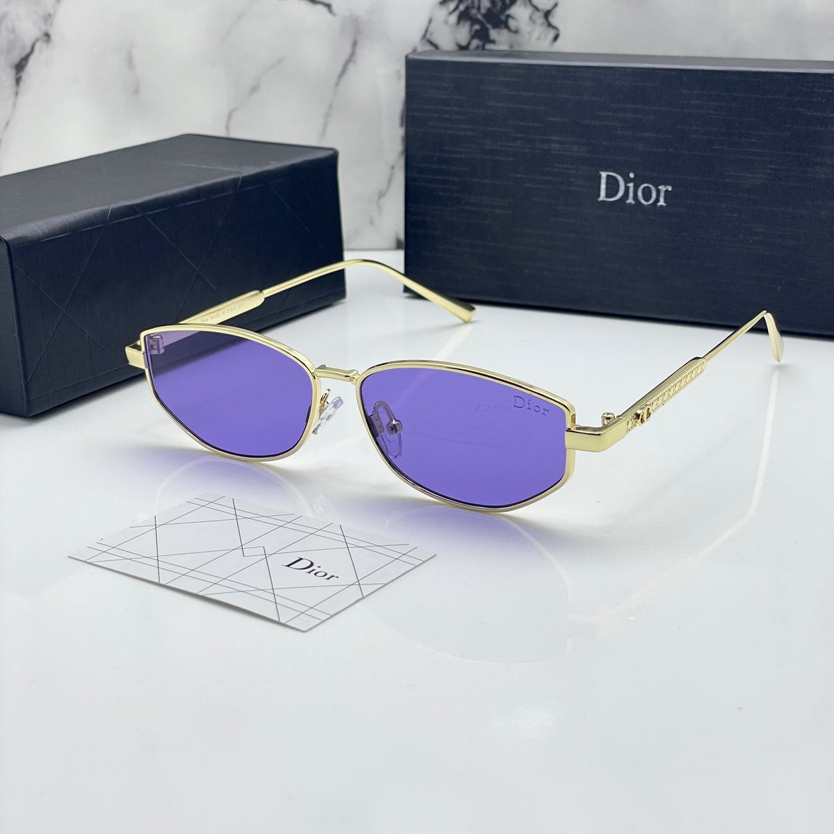 Di_or purple shaded silver sunglasses with original box kit