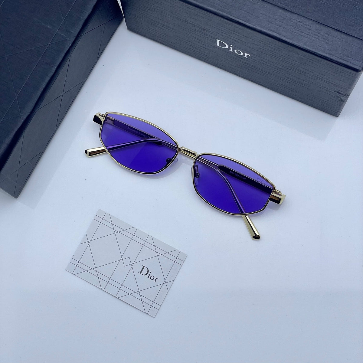Di_or purple shaded silver sunglasses with original box kit