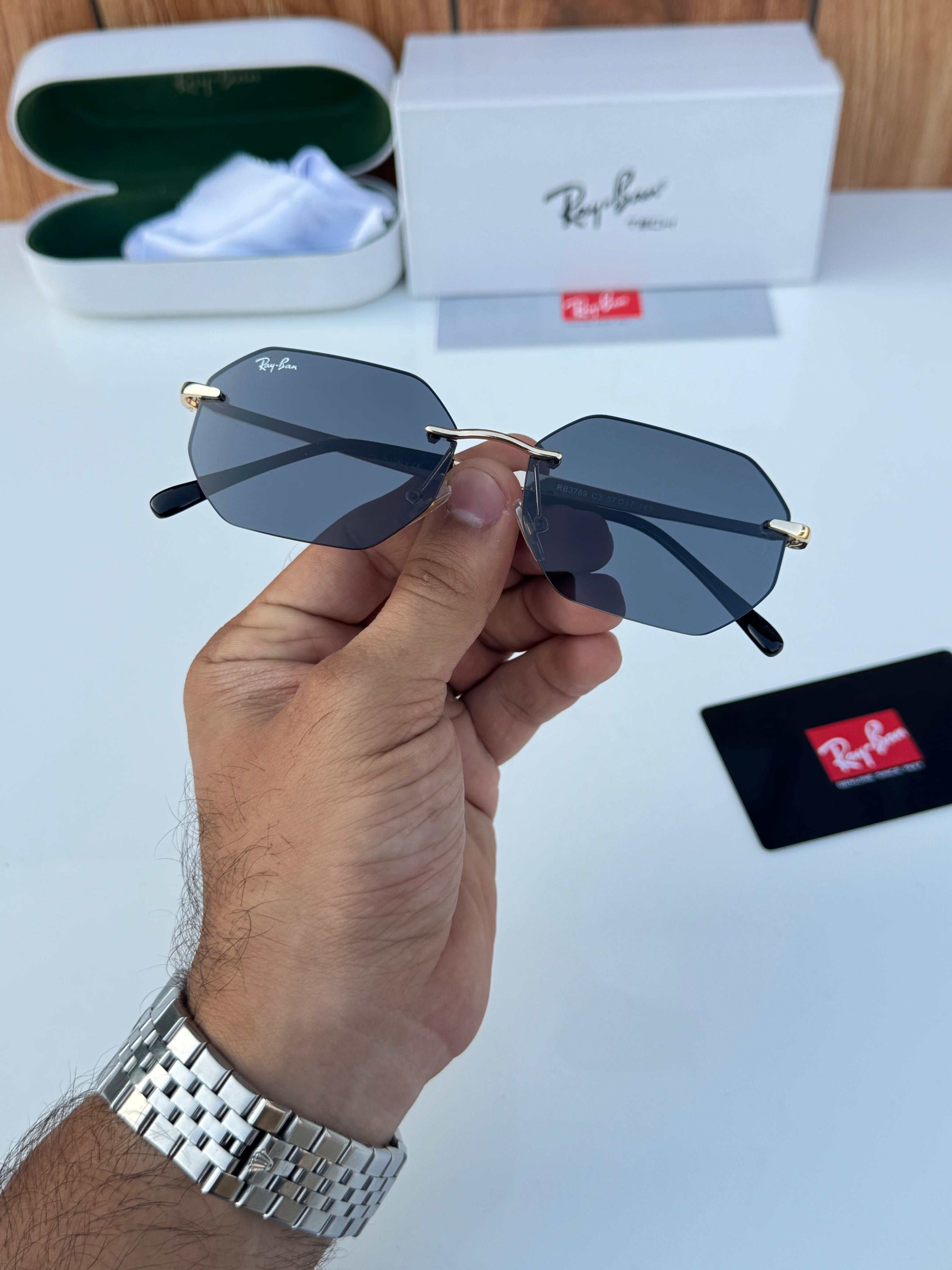 R_ay_ban unisex premium gold black sunglasses 🕶️