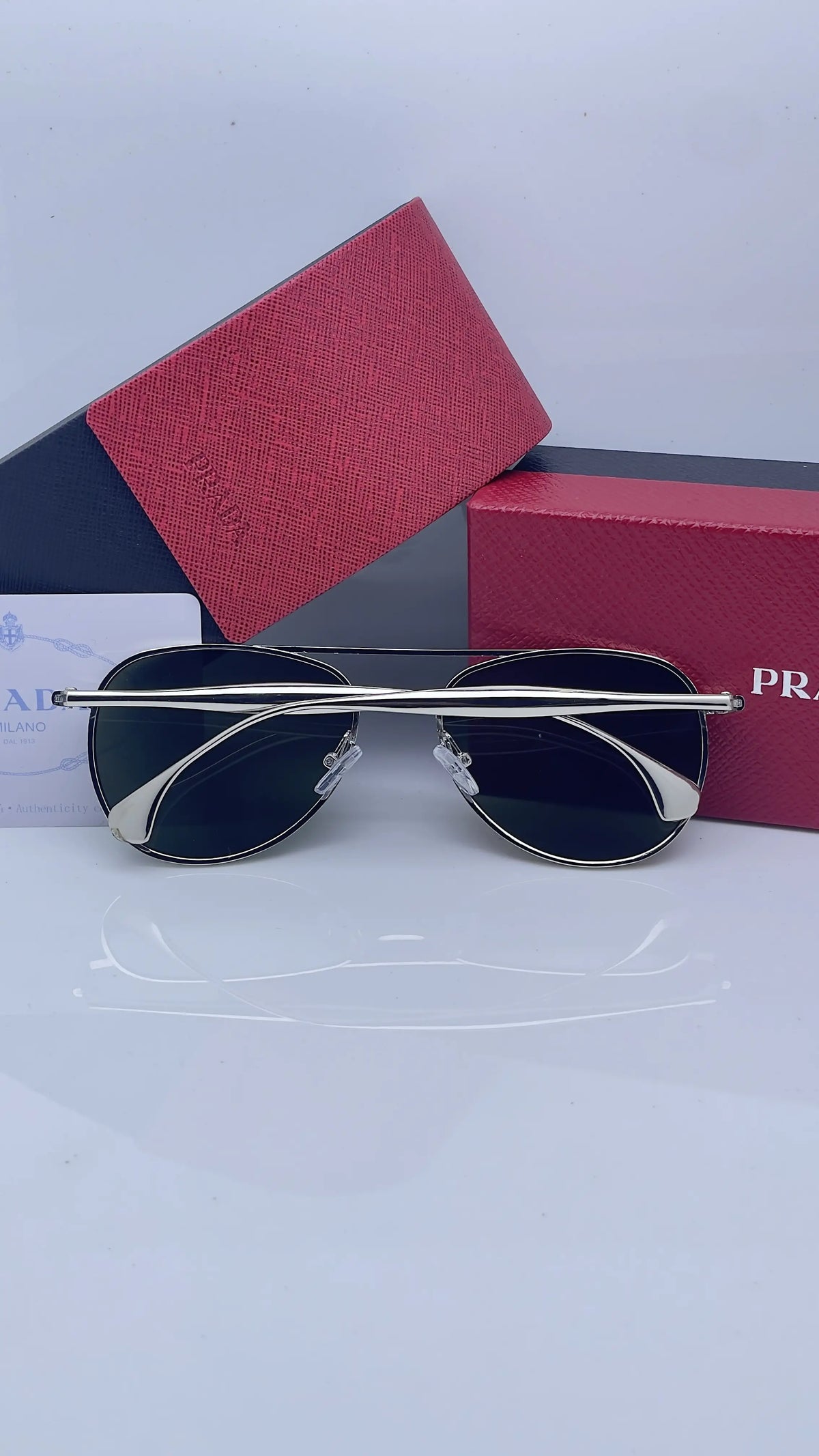 Pra_da silver green shaded sunglasses with original box kit