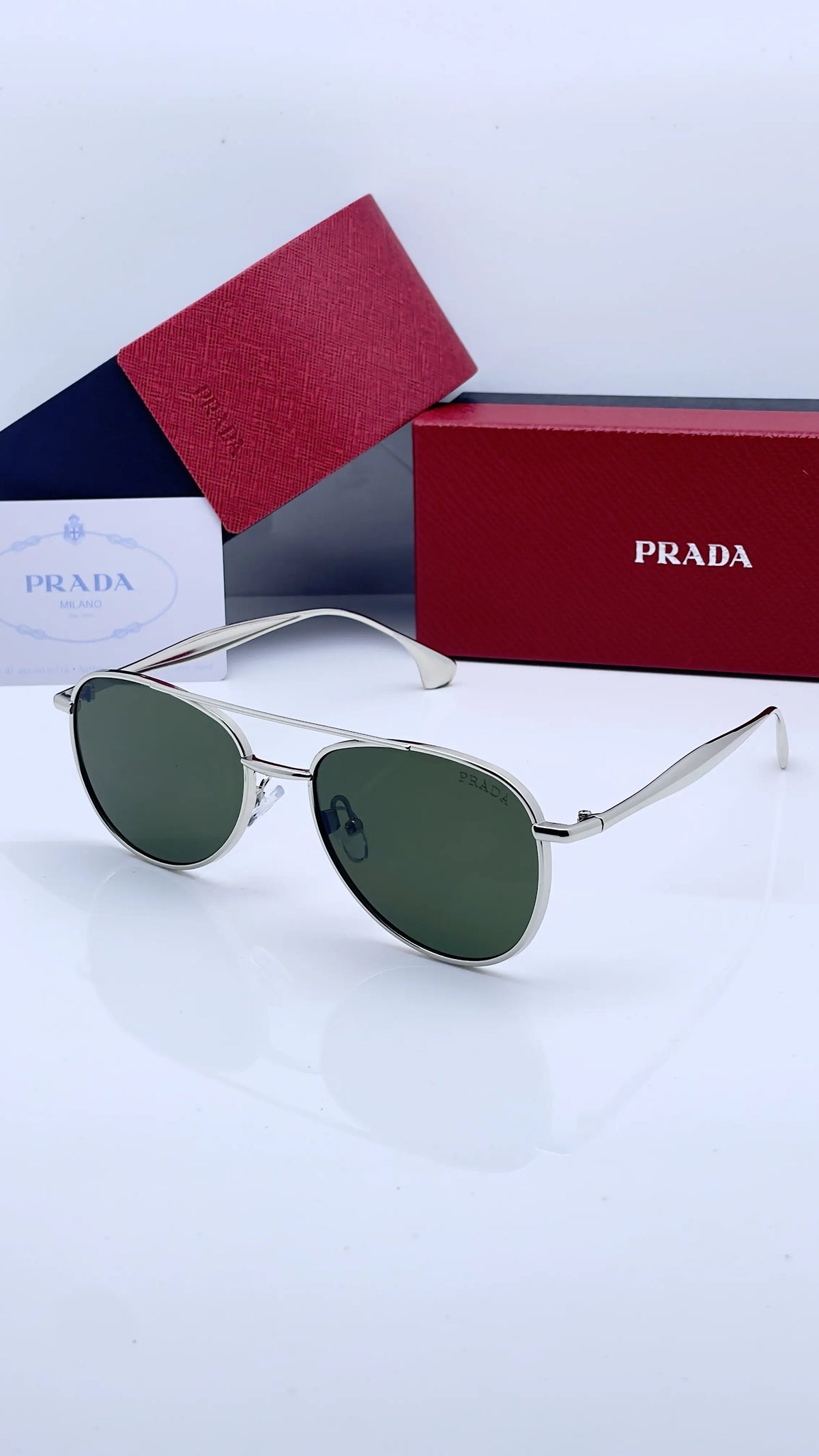 Pra_da silver green shaded sunglasses with original box kit